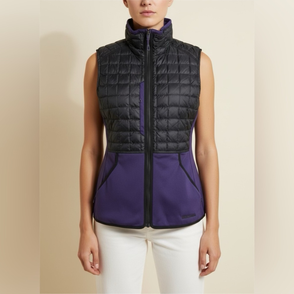 Patagonia Women’s Hybrid Down Vest Mock Neck Black & Purple Sz M